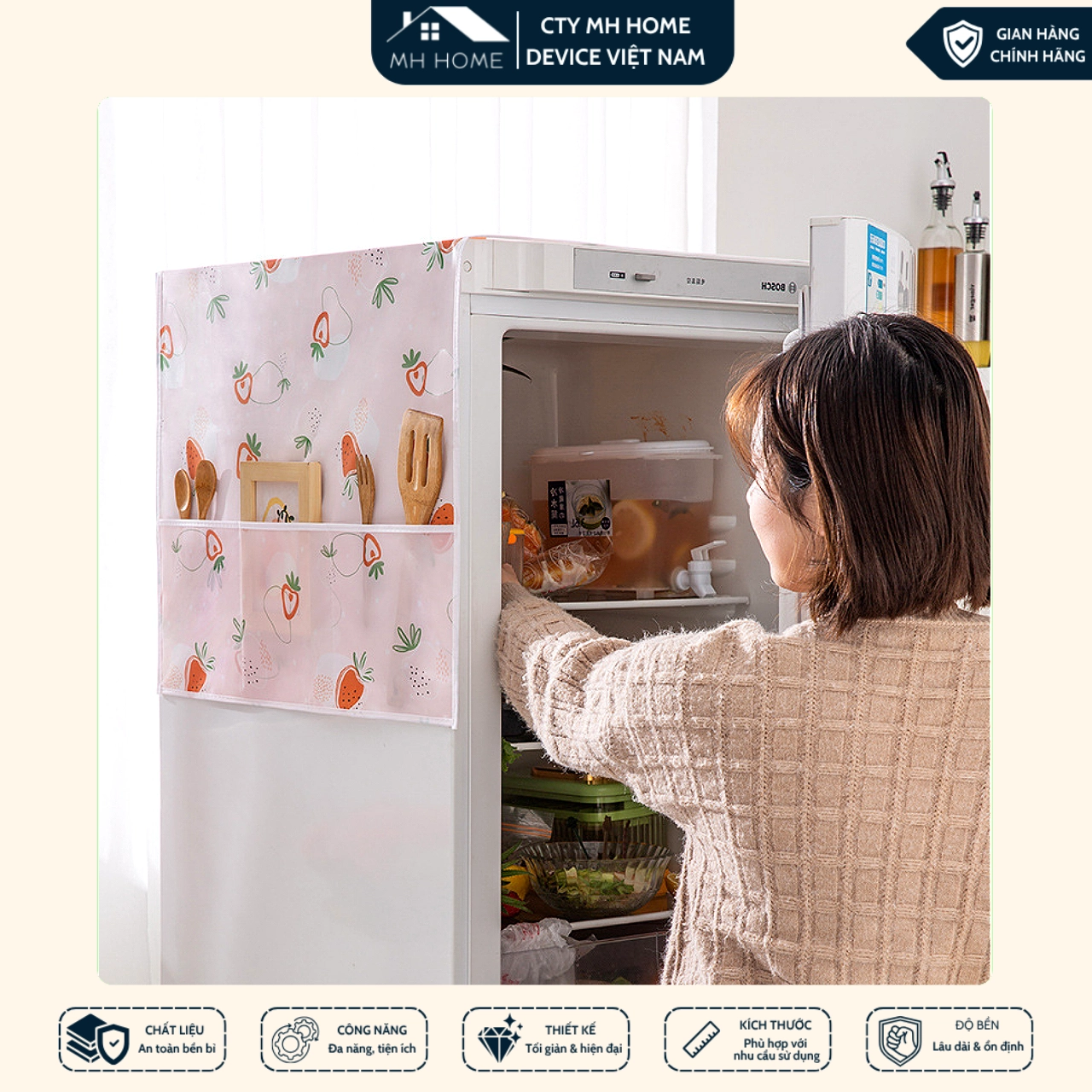 Combo 2 Tấm Phủ Nóc Tủ Lạnh Chống Bụi Có Túi Đựng Đồ Đa Năng Trang Trí Nhà Bếp Tiện Lợi